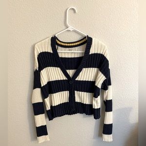 American Eagle Blue and White Striped Cropped Sweater